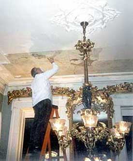Paint analysis expert Bob Furhoff working in the Campbell Parlor, 1998.  © Campbell House Foundation 2004