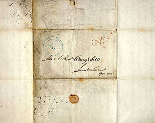 Front of the letter to Virginia Campbell from her husband Robert Campbell - August 5, 1842 © Campbell House Foundation 2004