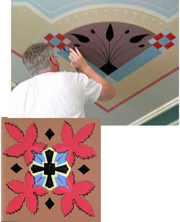 Painted decoration being restored in the Parlor, May 2004.  © Campbell House Foundation 2004