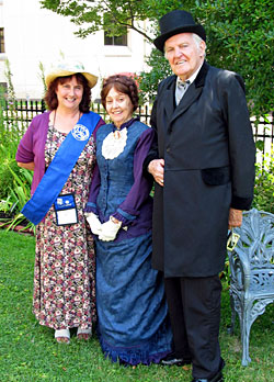 Campbell House docents Laura Watt, Kay O'Connell (as Virginia Campbell and Museum Store volunteer Joe O'Connell (as Robert Campbell)  