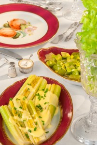 Stewed Celery & Celery Hearts with Hollandaise from "The Gilded Table"