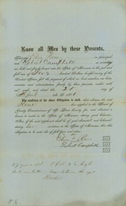 Eliza Rone's 1861 Freedom Bond signed by her former owner Robert Campbell. 